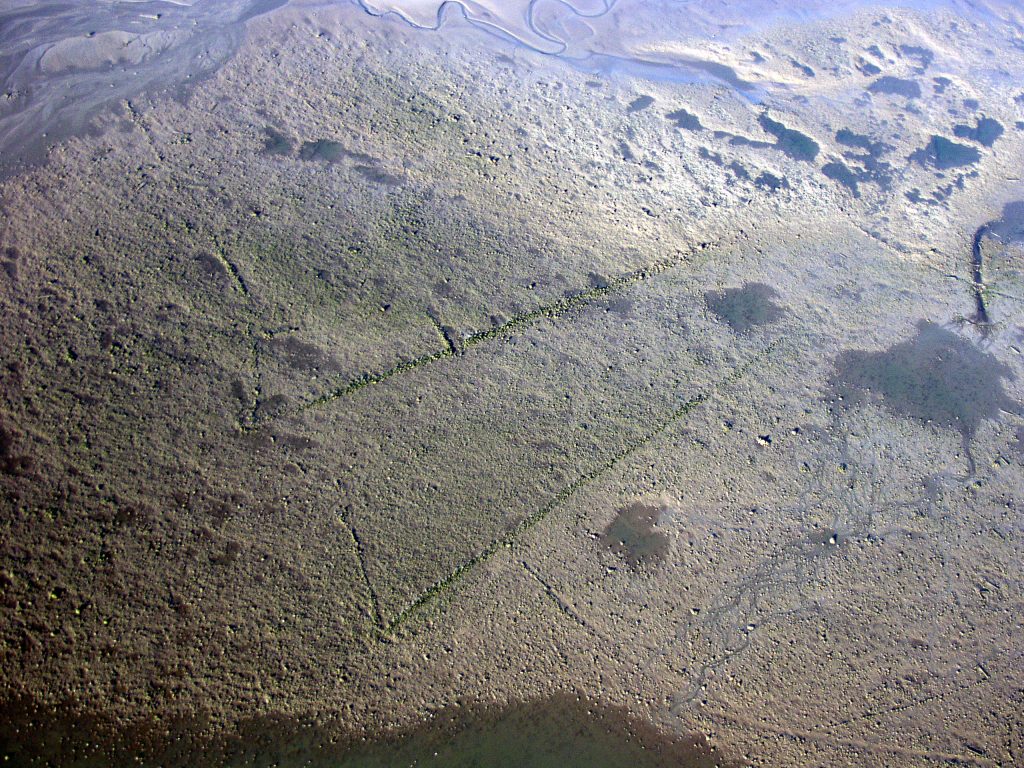 Aerial view of stone and timber fishtraps