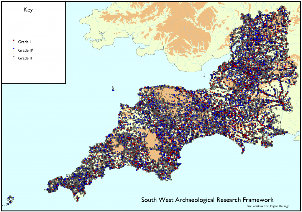 a map of listed buildings in south west England